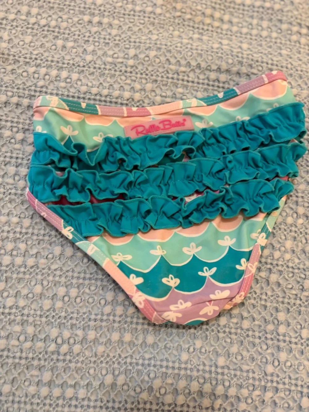 Ruffle Butts Teal Tankini w/ Pastel Scallop Briefs Mermaid Flounce 2 piece sz 5T